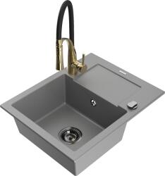 Mexen Enzo, 1 kamrás gránit mosogató 576x465x174 mm és Aster mosogató csaptelep, szürke, 6506-71-73450-57-B (6506-71-73450-57-B)