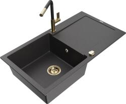 Mexen Leo, 1 kamrás gránit mosogató 900x500x190 mm és Flora mosogató csaptelep, fekete foltos, 6501-76-670401-57-G (6501-76-670401-57-G)