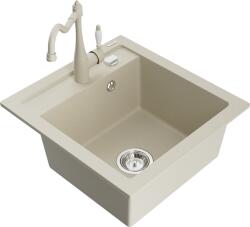 Mexen Vito, gránit mosogató 490x520x210 mm, 1 kamrás és mosogató csaptelep Carla, bézs, 6503-69-670700-69 (6503-69-670700-69)