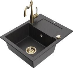 Mexen Enzo, 1 rekeszes gránit mosogató 576x465x174 mm és mosogató csaptelep Carla, fekete foltos, 6506-76-670700-50 (6506-76-670700-50)