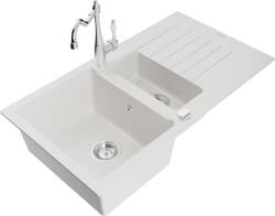 Mexen Matias, gránit mosogató 900x505x200 mm, 1, 5 kamrás és mosogató csaptelep Carla, fehér, 6502-20-670700-00 (6502-20-670700-00)