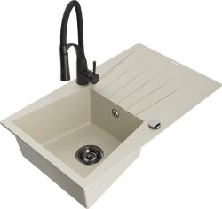 Mexen Cesar, 1 kamrás gránit mosogató 775x470x190 mm és Aster mosogató csaptelep, bézs, 6514-69-73450-70-B (6514-69-73450-70-B)