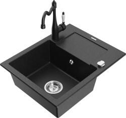 Mexen Enzo, gránit mosogató 576x465x174 mm, 1 kamrás és mosogató csaptelep Carla, fekete-ezüst metál, 6506-73-670700-70 (6506-73-670700-70)