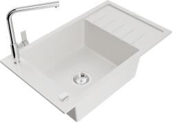 Mexen Elias, 1 kamrás gránit mosogató 795x480x200 mm és Flora mosogató csaptelep, fehér, 6511-20-670401-00 (6511-20-670401-00)
