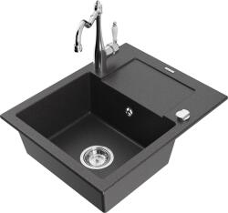 Mexen Enzo, gránit mosogató 576x465x174 mm, 1 kamrás és mosogató csaptelep Carla, fekete foltos, 6506-76-670700-00 (6506-76-670700-00)