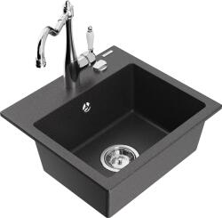 Mexen Milo, gránit mosogató 435x410x171 mm, 1 kamrás és mosogató csaptelep Carla, fekete foltos, 6505-76-670700-00 (6505-76-670700-00)