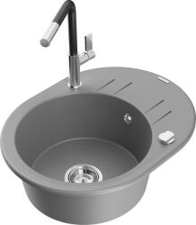 Mexen Kevin, 1 kamrás gránit mosogató 586x458x190 mm és Flora mosogató csaptelep, szürke, 6517-71-670401-07 (6517-71-670401-07)