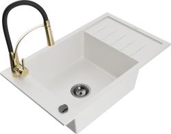 Mexen Elias, 1 kamrás gránit mosogató 795x480x200 mm és Aster mosogató csaptelep, fehér, 6511-20-73450-57-B (6511-20-73450-57-B)