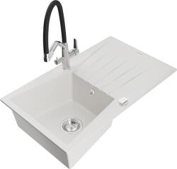 Mexen Cesar, 1 kamrás gránit mosogató 775x470x190 mm és Duo mosogató csaptelep, fehér, 6514-20-671701-07 (6514-20-671701-07)