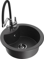 Mexen Diego, 1 rekeszes gránit mosogató 488x488x167 mm és Duo mosogató csaptelep, fekete foltos, 6512-76-671701-07-B (6512-76-671701-07-B)