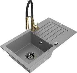 Mexen Pablo, 1 kamrás gránit mosogató 752x436x161 mm és Aster mosogató csaptelep, szürke, 6510-71-73450-57-B (6510-71-73450-57-B)
