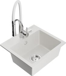 Mexen Milo, 1 kamrás gránit mosogató 435x410x171 mm és Aster mosogató csaptelep, fehér, 6505-20-73450-02 (6505-20-73450-02)