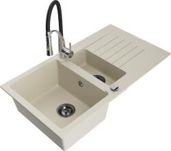 Mexen Matias, gránit mosogató 900x505x200 mm, 1, 5 kamrás és Aster mosogató csaptelep, bézs, 6502-69-73450-07-B (6502-69-73450-07-B)