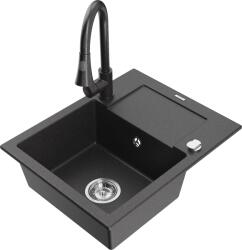 Mexen Enzo, 1 kamrás gránit mosogató 576x465x174 mm és Elia mosogató csaptelep, fekete foltos, 6506-76-670101-76 (6506-76-670101-76)