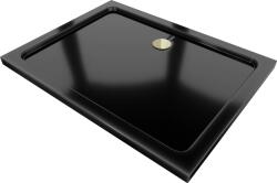 Mexen Lapos, akril zuhanytálca 140x90x5 cm SLIM, fekete, arany szifon, 40709014G (40709014G)