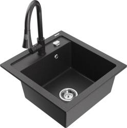 Mexen Vito, 1 kamrás gránit mosogató 490x520x210 mm és Elia mosogató csaptelep, fekete foltos, 6503-76-670101-76 (6503-76-670101-76)