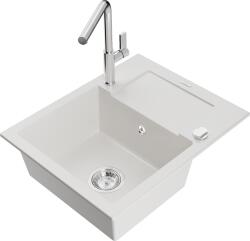 Mexen Enzo, 1 kamrás gránit mosogató 576x465x174 mm és Flora mosogató csaptelep, fehér, 6506-20-670401-00 (6506-20-670401-00)