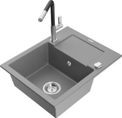 Mexen Enzo, 1 kamrás gránit mosogató 576x465x174 mm és Flora mosogató csaptelep, szürke, 6506-71-670401-07 (6506-71-670401-07)
