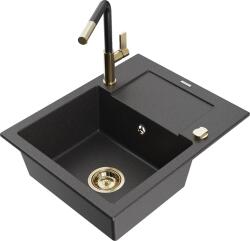 Mexen Enzo, 1 kamrás gránit mosogató 576x465x174 mm és Flora mosogató csaptelep, fekete foltos, 6506-76-670401-57-G (6506-76-670401-57-G)