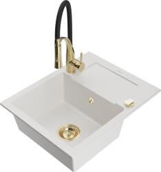 Mexen Enzo, 1 kamrás gránit mosogató 576x465x174 mm és Aster mosogató csaptelep, fehér, 6506-20-73450-57-G (6506-20-73450-57-G)