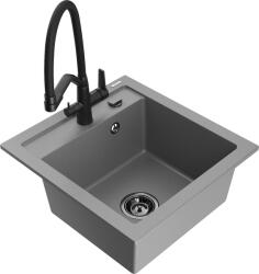 Mexen Vito, 1 kamrás gránit mosogató 520x490x210 mm, Duo mosogató csaptelep, szürke, 6503-71-671701-70-B (6503-71-671701-70-B)