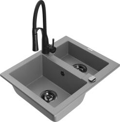 Mexen Carlos, 1, 5-kamrás gránit mosogató 582x475x177 mm és Aster mosogató csaptelep, szürke, 6518-71-73450-70-B (6518-71-73450-70-B)