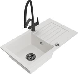 Mexen Pablo, gránit mosogató 752x436x161 mm, 1 kamrás és Duo mosogató csaptelep, fehér, 6510-20-671701-70-B (6510-20-671701-70-B)