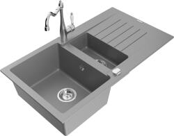 Mexen Matias, gránit mosogató 900x505x200 mm, 1, 5 kamrás és mosogató csaptelep Carla, szürke, 6502-71-670700-00 (6502-71-670700-00)