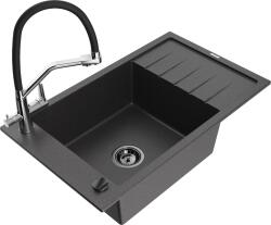 Mexen Elias, 1 kamrás gránit mosogató 795x480x200 mm és Duo mosogató csaptelep, fekete foltos, 6511-76-671701-07-B (6511-76-671701-07-B)