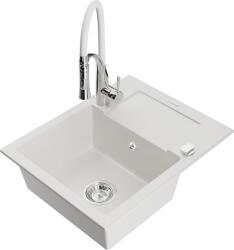 Mexen Enzo, 1 kamrás gránit mosogató 576x465x174 mm és Aster mosogató csaptelep, fehér, 6506-20-73450-02 (6506-20-73450-02)