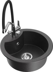 Mexen Diego, 1 kamrás gránit mosogató 488x488x167 mm és Duo mosogató csaptelep, fekete foltos, 6512-76-671701-07 (6512-76-671701-07)