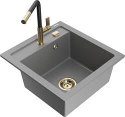 Mexen Vito, 1 kamrás gránit mosogató 490x520x210 mm és Flora mosogató csaptelep, szürke, 6503-71-670401-57-G (6503-71-670401-57-G)