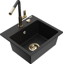 Mexen Milo, 1 kamrás gránit mosogató 435x410x171 mm és Flora mosogató csaptelep, fekete, 6505-77-670401-57-G (6505-77-670401-57-G)