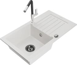 Mexen Pablo, 1 kamrás gránit mosogató 752x436x161 mm és Flora mosogató csaptelep, fehér, 6510-20-670401-07-B (6510-20-670401-07-B)
