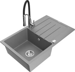 Mexen Bruno, 1 kamrás gránit mosogató 795x495x200 mm és Aster mosogató csaptelep, szürke, 6513-71-73450-07 (6513-71-73450-07)