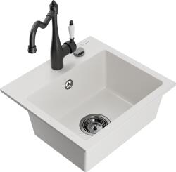 Mexen Milo, gránit mosogató 435x410x171 mm, 1 kamrás és Carla mosogató csaptelep, fehér, 6505-20-670700-70 (6505-20-670700-70)