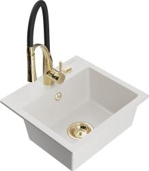 Mexen Milo, 1 kamrás gránit mosogató 435x410x171 mm és Aster mosogató csaptelep, fehér, 6505-20-73450-57-G (6505-20-73450-57-G)