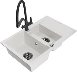 Mexen Gaspar, gránit mosogató 737x475x177 mm, 1, 5-kamrás és Duo mosogató csaptelep, fehér, 6507-20-671701-70-B (6507-20-671701-70-B)