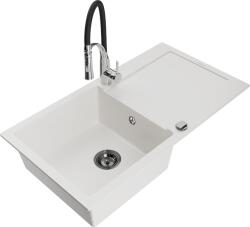 Mexen Leo, gránit mosogató 900x500x190 mm, 1 kamrás és Aster mosogató csaptelep, fehér, 6501-20-73450-07-B (6501-20-73450-07-B)
