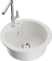 Mexen Diego, 1 kamrás gránit mosogató 488x488x167 mm és Flora mosogató csaptelep, fehér, 6512-20-670401-00 (6512-20-670401-00)