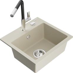 Mexen Milo, 1 kamrás gránit mosogató 435x410x171 mm és Flora mosogató csaptelep, bézs, 6505-69-670401-07 (6505-69-670401-07)