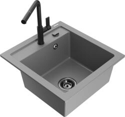 Mexen Vito, 1 kamrás gránit mosogató 490x520x210 mm és Flora mosogató csaptelep, szürke, 6503-71-670401-70-B (6503-71-670401-70-B)