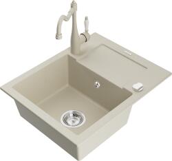 Mexen Enzo, gránit mosogató 576x465x174 mm, 1 kamrás és mosogató csaptelep Carla, bézs, 6506-69-670700-69 (6506-69-670700-69)