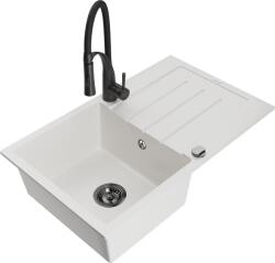 Mexen Bruno, 1 kamrás gránit mosogató 795x495x200 mm és Aster mosogató csaptelep, fehér, 6513-20-73450-70-B (6513-20-73450-70-B)