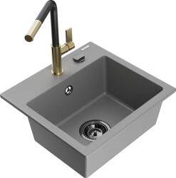 Mexen Milo, 1 kamrás gránit mosogató 435x410x171 mm és Flora mosogató csaptelep, szürke, 6505-71-670401-57-B (6505-71-670401-57-B)