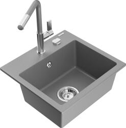 Mexen Milo, 1 kamrás gránit mosogató 435x410x171 mm és Flora mosogató csaptelep, szürke, 6505-71-670401-06 (6505-71-670401-06)