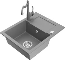 Mexen Enzo, gránit mosogató 576x465x174 mm, 1 kamrás és mosogató csaptelep Carla, szürke, 6506-71-670700-71 (6506-71-670700-71)