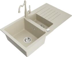 Mexen Matias, gránit mosogató 900x505x200 mm, 1, 5 kamrás és mosogató csaptelep Carla, bézs, 6502-69-670700-69 (6502-69-670700-69)