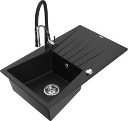 Mexen Cesar, 1 kamrás gránit mosogató 775x470x190 mm és Aster mosogató csaptelep, fekete, 6514-77-73450-07 (6514-77-73450-07)