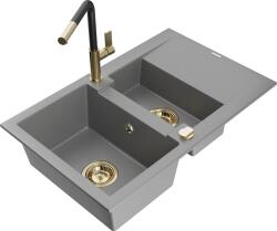 Mexen Gaspar, 1, 5 kamrás gránit mosogató 737x475x177 mm és Flora mosogató csaptelep, szürke, 6507-71-670401-57-G (6507-71-670401-57-G)